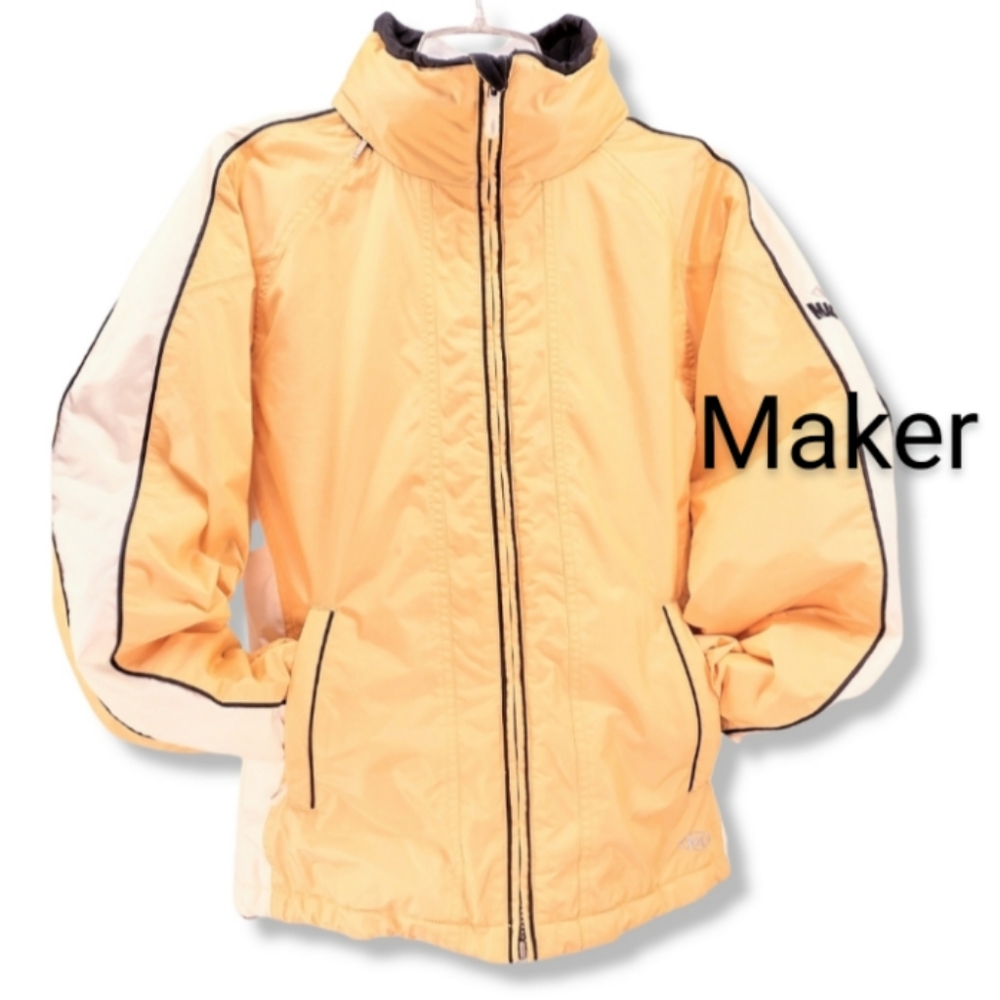 MAKER WOMEN'S SKI JACKET (NEVER WORN) YELLOW WHITE BLACK PIPING sz 8